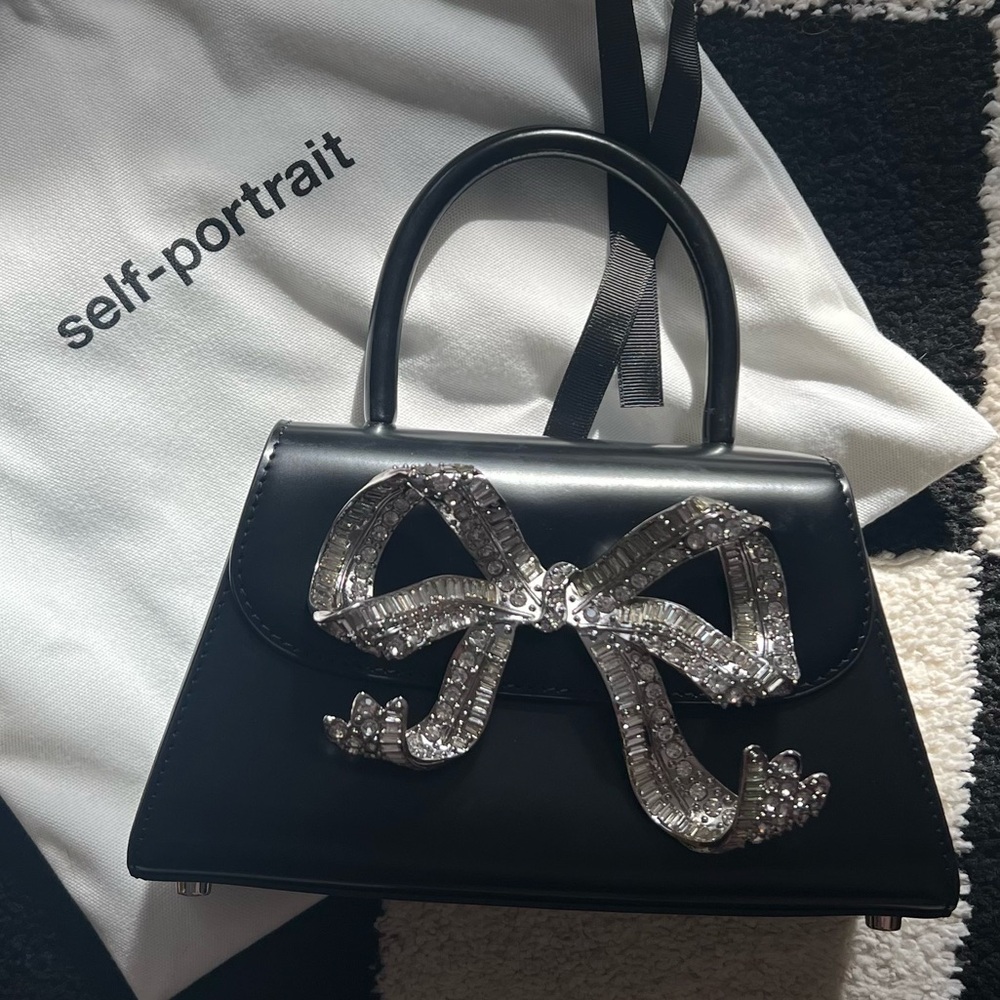 NWT Self Portrait Black Capri Silver Mini Pouchette